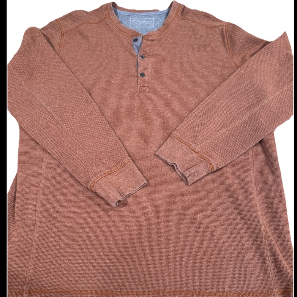 Henley hiking Eddie Bauer Men T XL Thermal Shirt Waffle Long Sleeve Outdoor Tall